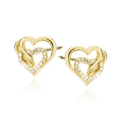 Cercei argint placati cu aur galben inimi cu pietre DiAmanti Z0655EG_W-DIA (Argint 925‰ 1,3 g.)